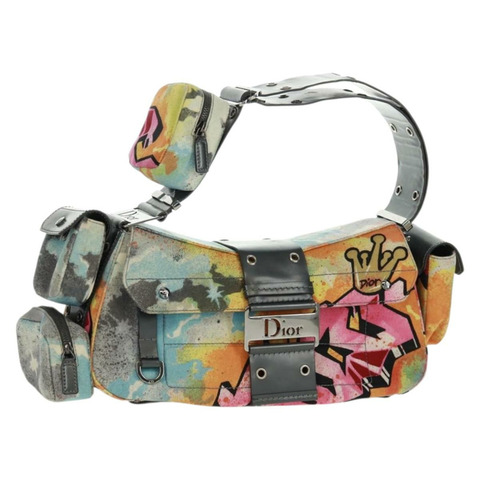 Christian Dior John Galliano 2024春夏系列帆布多色銀色手提包，貨號169197SM