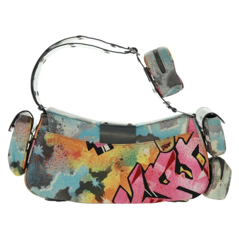 【日本直送】Christian Dior John Galliano 2024春夏系列帆布多色銀色手提包，貨號169197SM-1