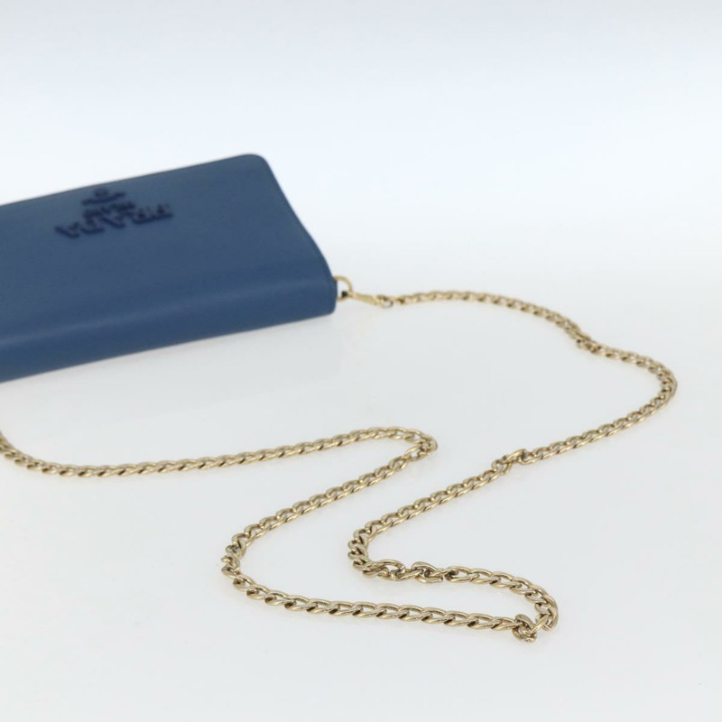 【日本直送】PRADA 鏈條皮夾單肩包 皮革 藍色 金色 正品 ka1886V-6