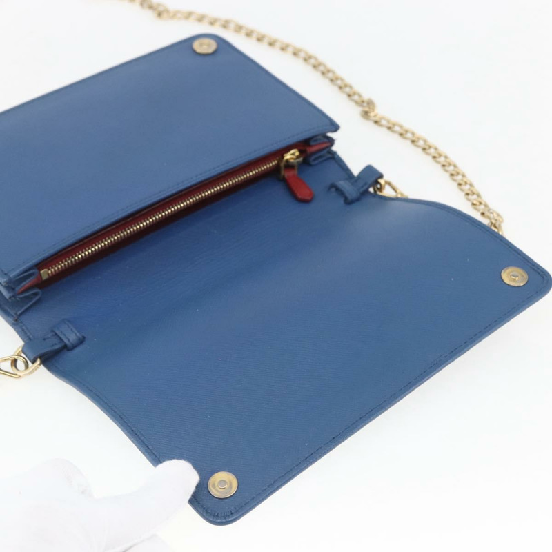 【日本直送】PRADA 鏈條皮夾單肩包 皮革 藍色 金色 正品 ka1886V-8