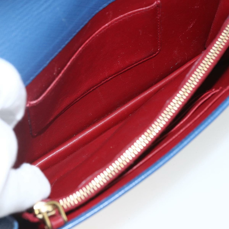 【日本直送】PRADA 鏈條皮夾單肩包 皮革 藍色 金色 正品 ka1886V-9