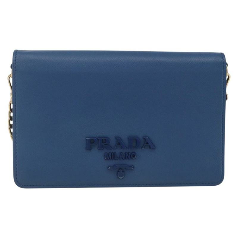 【日本直送】PRADA 鏈條皮夾單肩包 皮革 藍色 金色 正品 ka1886V-12