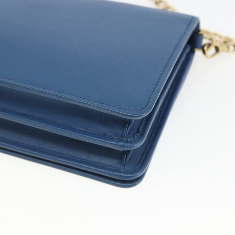 【日本直送】PRADA 鏈條皮夾單肩包 皮革 藍色 金色 正品 ka1886V-15
