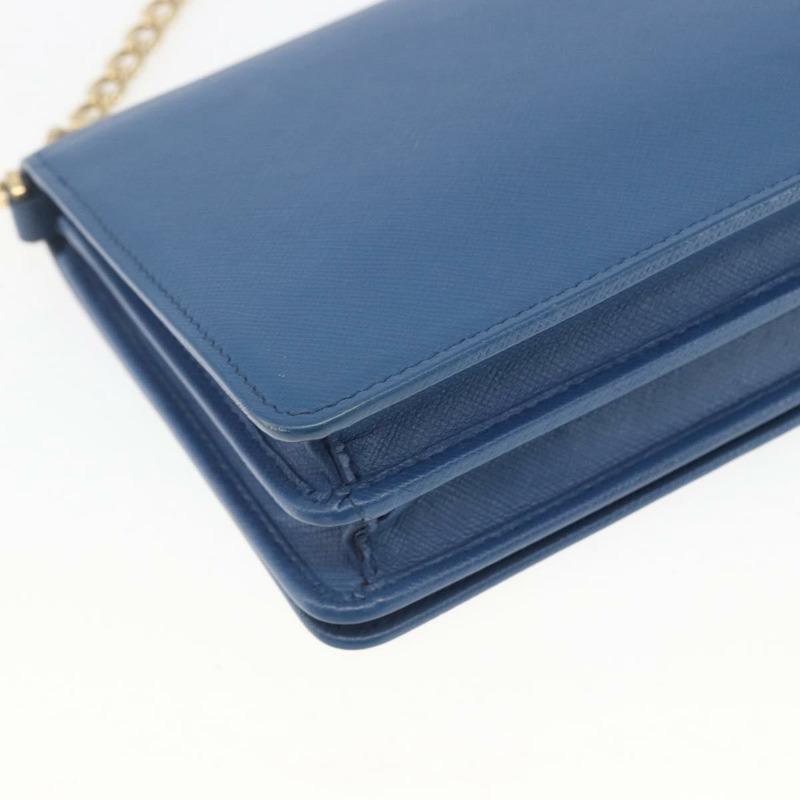 【日本直送】PRADA 鏈條皮夾單肩包 皮革 藍色 金色 正品 ka1886V-16