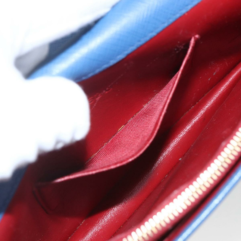 【日本直送】PRADA 鏈條皮夾單肩包 皮革 藍色 金色 正品 ka1886V-21