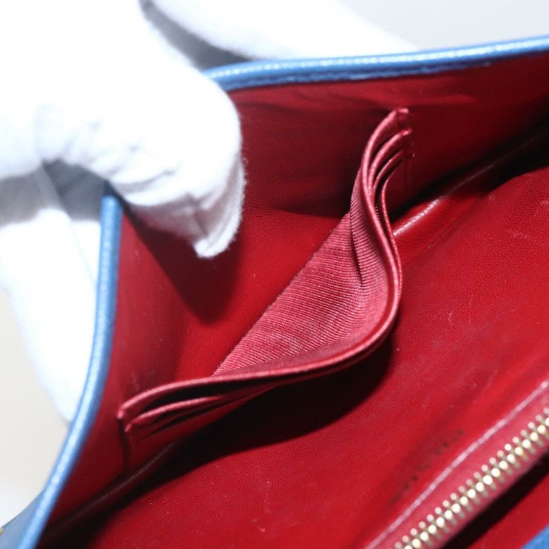 【日本直送】PRADA 鏈條皮夾單肩包 皮革 藍色 金色 正品 ka1886V-25