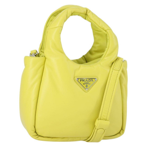 PRADA 手提包 皮革 兩用 黃色 銀色 正品 169032SAM