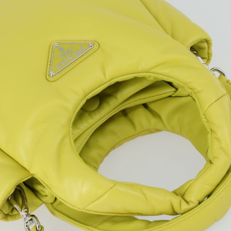 【日本直送】PRADA 手提包 皮革 兩用 黃色 銀色 正品 169032SAM-5