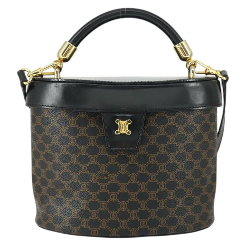 【日本直送】CELINE Macadam帆布手提包 PVC皮革 2way 黑色金色 Auth 163425V-12