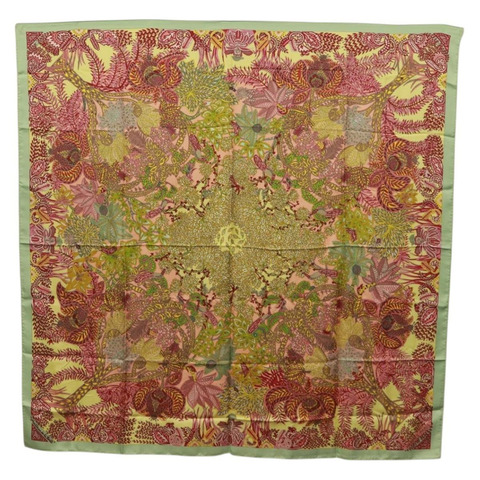 愛馬仕 Carre 140 絲巾 “Maitres de la Foret” 粉紅色真絲 Auth 166376M