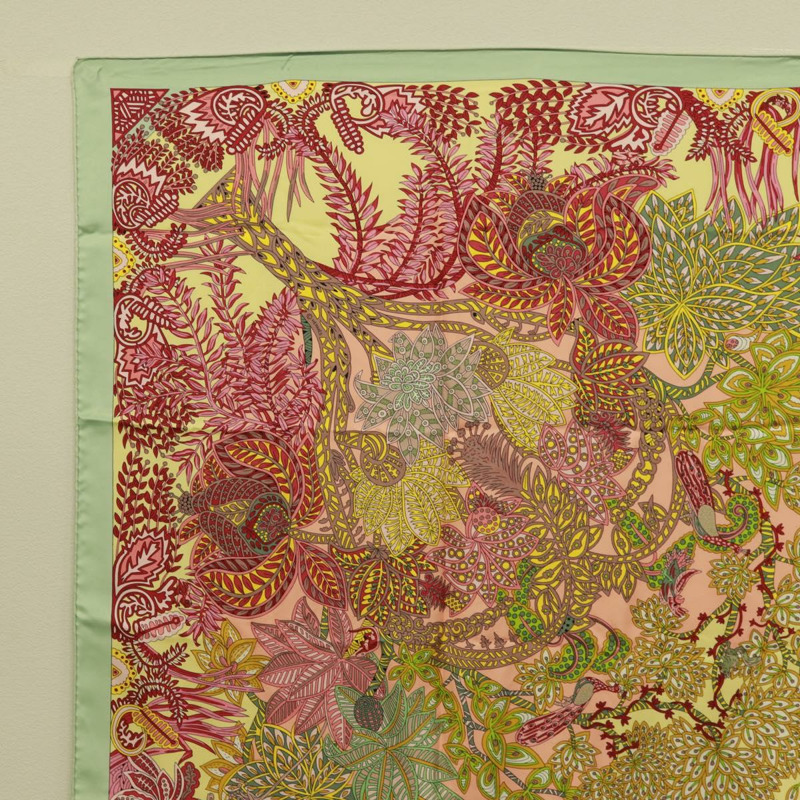 【日本直送】愛馬仕 Carre 140 絲巾 “Maitres de la Foret” 粉紅色真絲 Auth 166376M-1