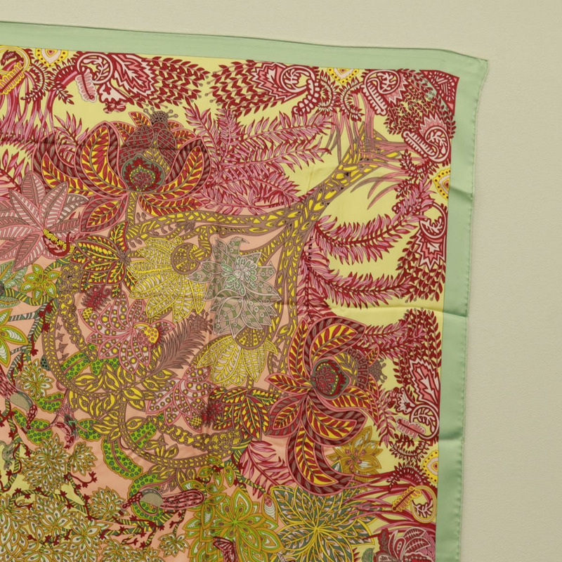 【日本直送】愛馬仕 Carre 140 絲巾 “Maitres de la Foret” 粉紅色真絲 Auth 166376M-3