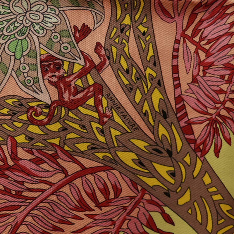 【日本直送】愛馬仕 Carre 140 絲巾 “Maitres de la Foret” 粉紅色真絲 Auth 166376M-12