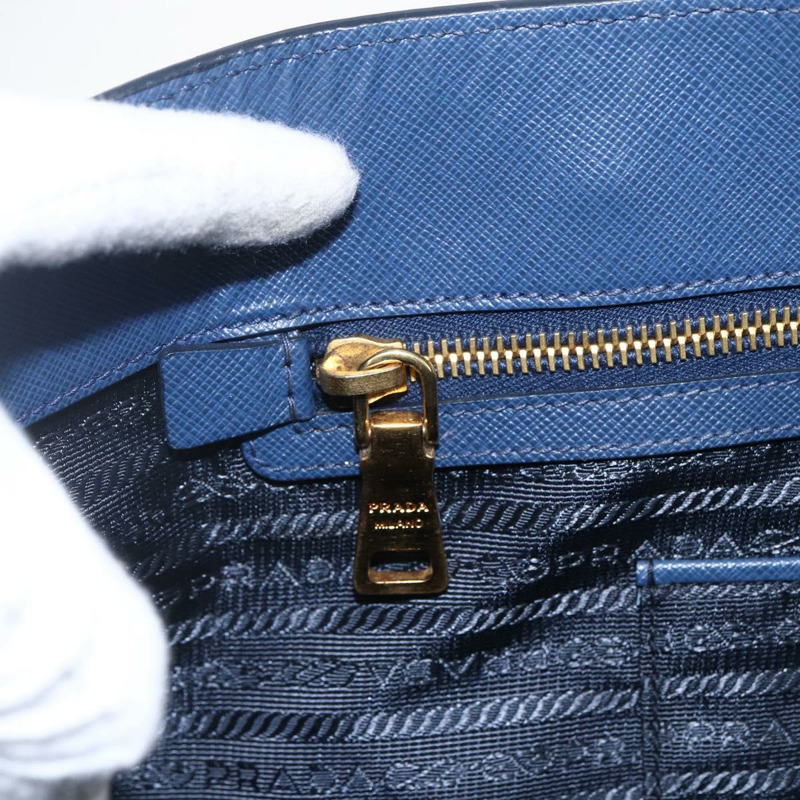 【日本直送】PRADA 手提包 Safiano 皮革 藍色 金色 Auth bs33165-18