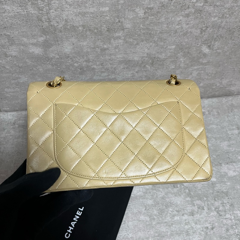 正品 Chanel vintage cf奶茶色金釦-2