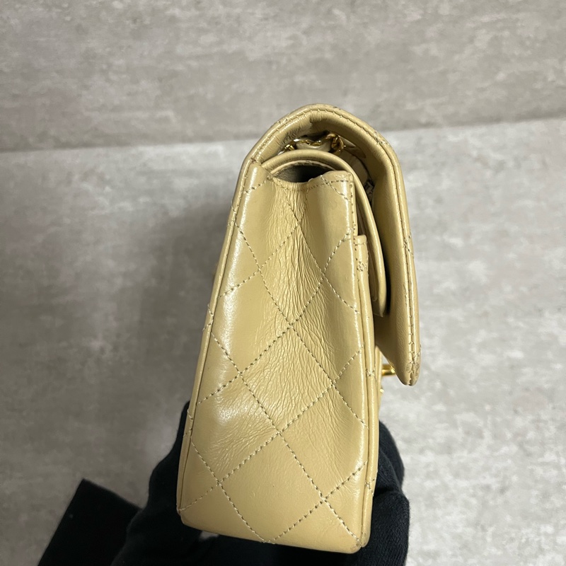 正品 Chanel vintage cf奶茶色金釦-6