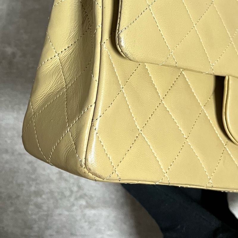 正品 Chanel vintage cf奶茶色金釦-19