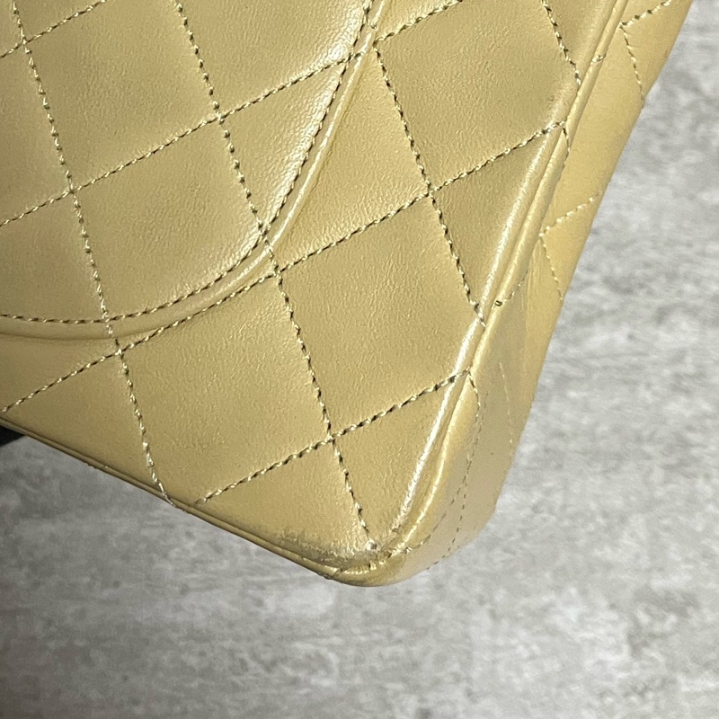 正品 Chanel vintage cf奶茶色金釦-20