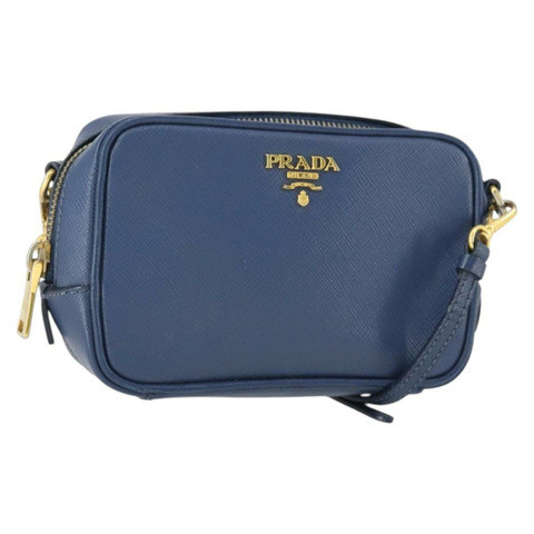 PRADA 單肩包 Safiano 皮革 海軍藍 金色 正品 ka2068V