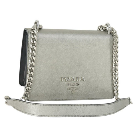 PRADA 銀色 Safiano 皮革單肩包 正品 ka2032V