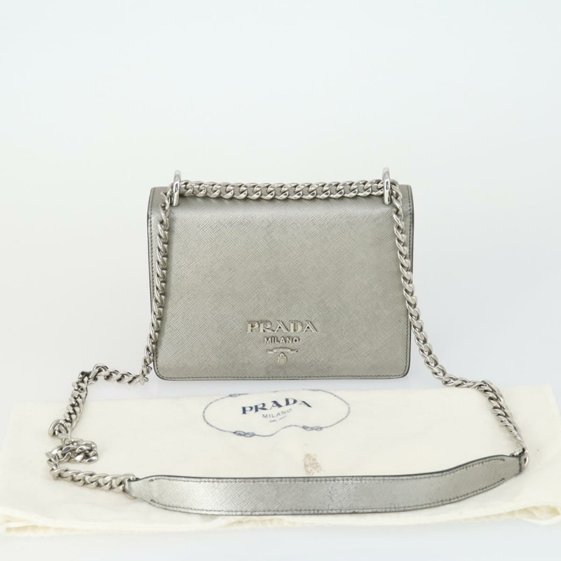 【日本直送】PRADA 銀色 Safiano 皮革單肩包 正品 ka2032V-11