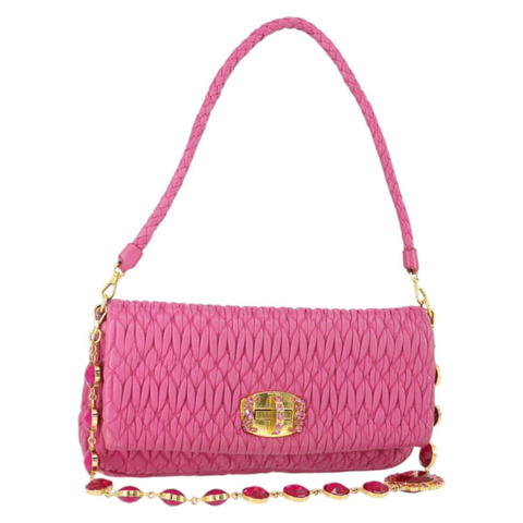 Miu Miu Matelasse 鏈條單肩包 皮革 2way 粉紅金配色 正品 ka2027V