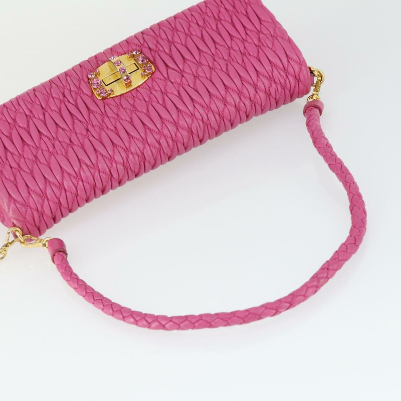 【日本直送】Miu Miu Matelasse 鏈條單肩包 皮革 2way 粉紅金配色 正品 ka2027V-6