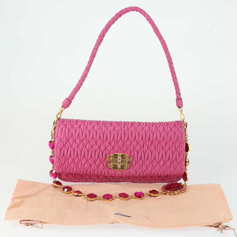 【日本直送】Miu Miu Matelasse 鏈條單肩包 皮革 2way 粉紅金配色 正品 ka2027V-11