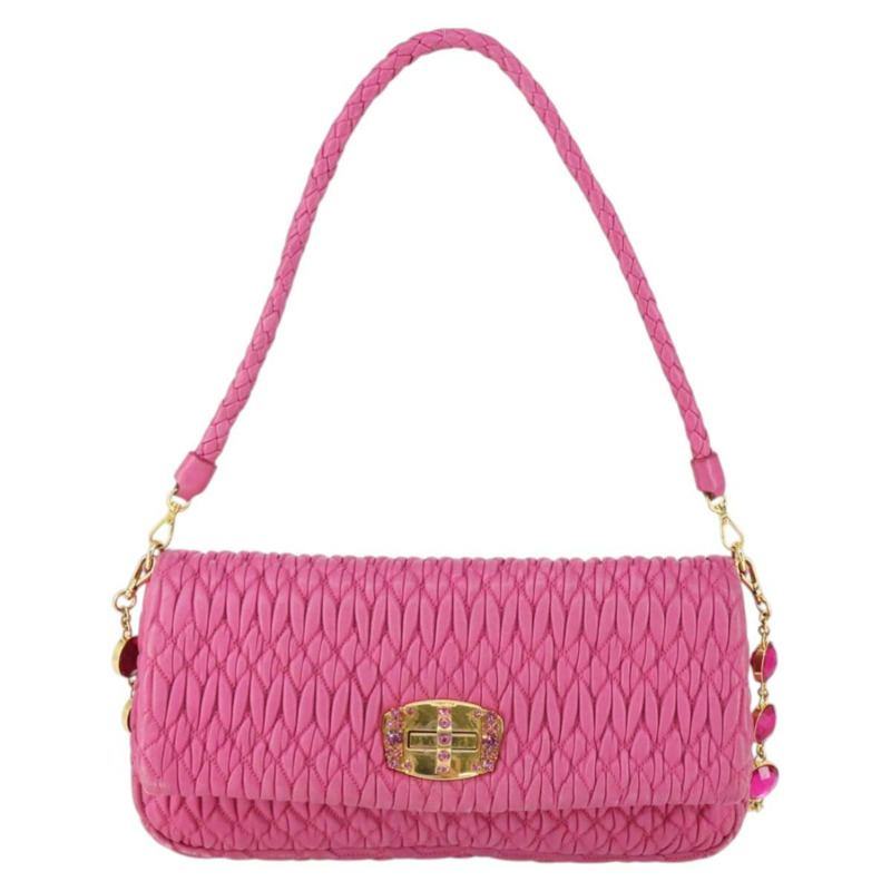 【日本直送】Miu Miu Matelasse 鏈條單肩包 皮革 2way 粉紅金配色 正品 ka2027V-12