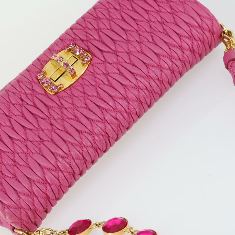 【日本直送】Miu Miu Matelasse 鏈條單肩包 皮革 2way 粉紅金配色 正品 ka2027V-13