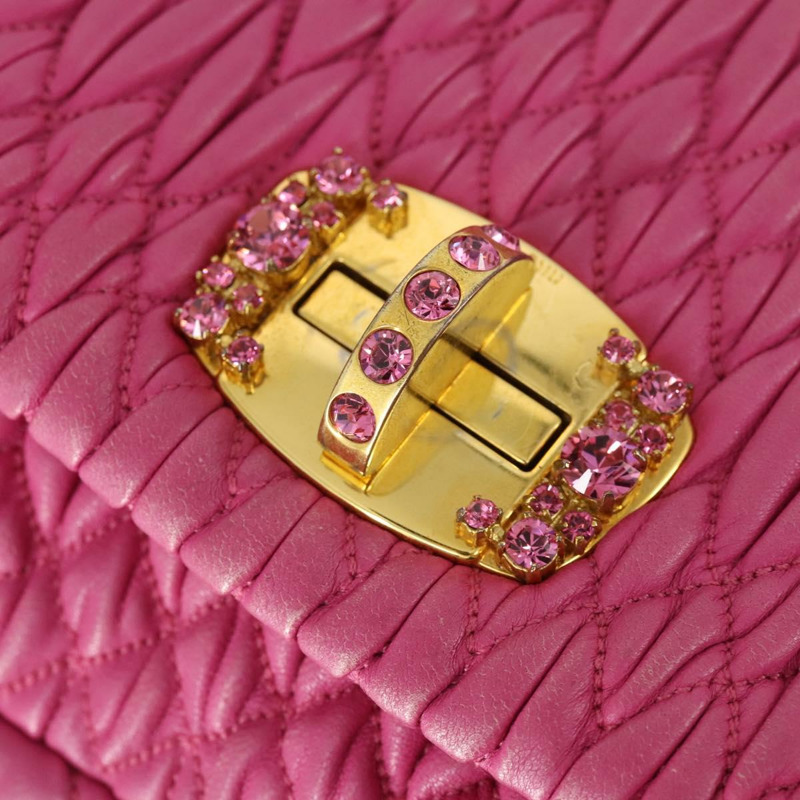 【日本直送】Miu Miu Matelasse 鏈條單肩包 皮革 2way 粉紅金配色 正品 ka2027V-19