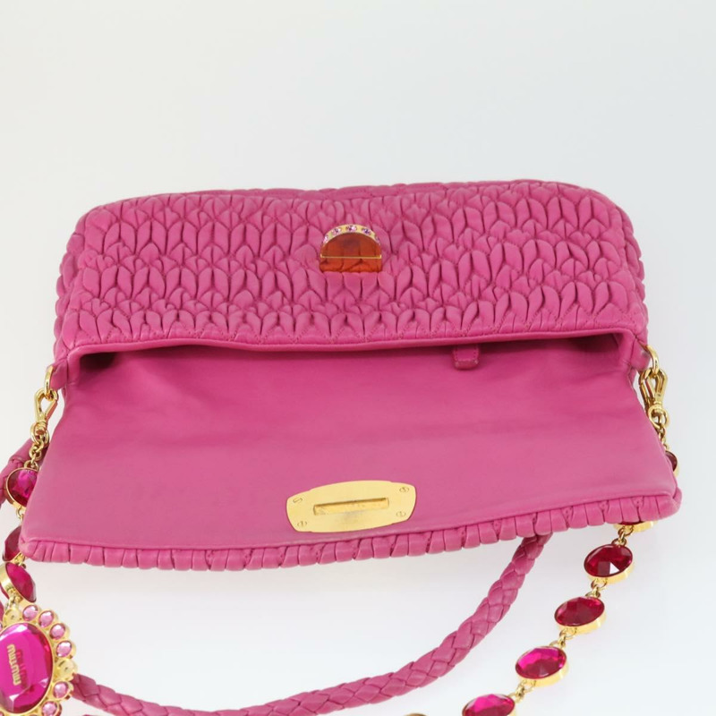 【日本直送】Miu Miu Matelasse 鏈條單肩包 皮革 2way 粉紅金配色 正品 ka2027V-20