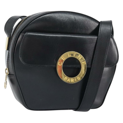 CELINE 圓背包，黑色皮革，金色，正品 171411V