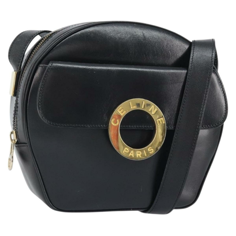 【日本直送】CELINE 圓背包，黑色皮革，金色，正品 171411V-0