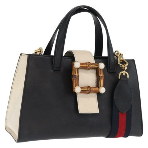 GUCCI Bamboo Sherry Line Nim Fair 皮革雙肩包 黑色 金色 453756 正品 169607