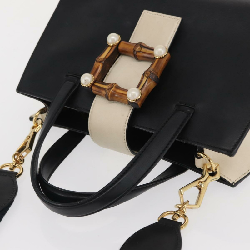 【日本直送】GUCCI Bamboo Sherry Line Nim Fair 皮革雙肩包 黑色 金色 453756 正品 169607-5