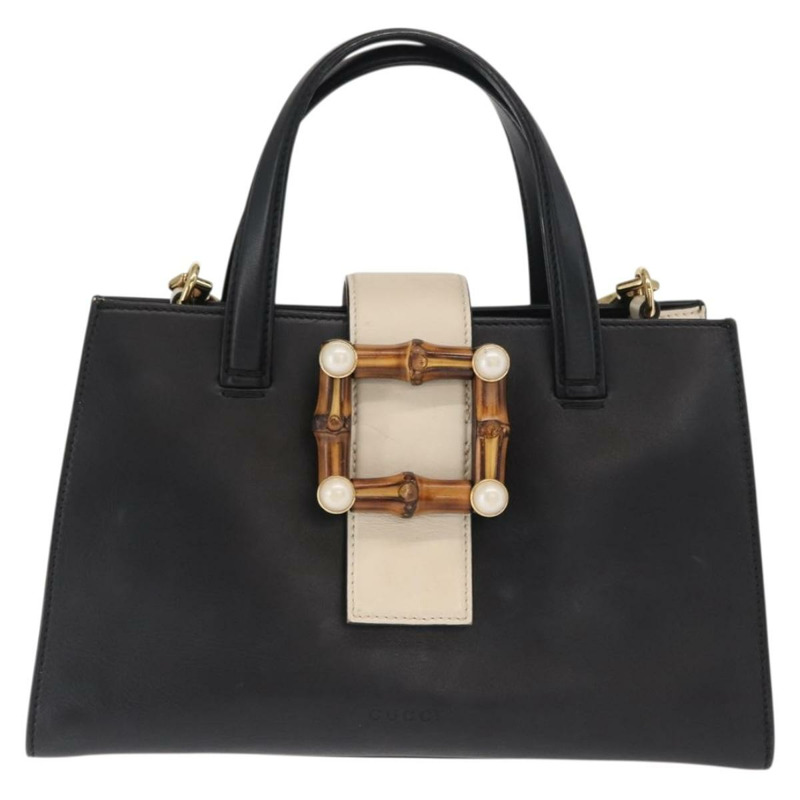 【日本直送】GUCCI Bamboo Sherry Line Nim Fair 皮革雙肩包 黑色 金色 453756 正品 169607-12