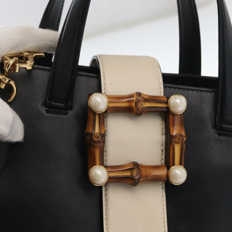 【日本直送】GUCCI Bamboo Sherry Line Nim Fair 皮革雙肩包 黑色 金色 453756 正品 169607-17