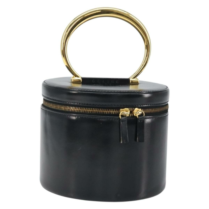 【日本直送】CELINE Vanity 手提包，黑色皮革，金色，正品，貨號 169907V-0