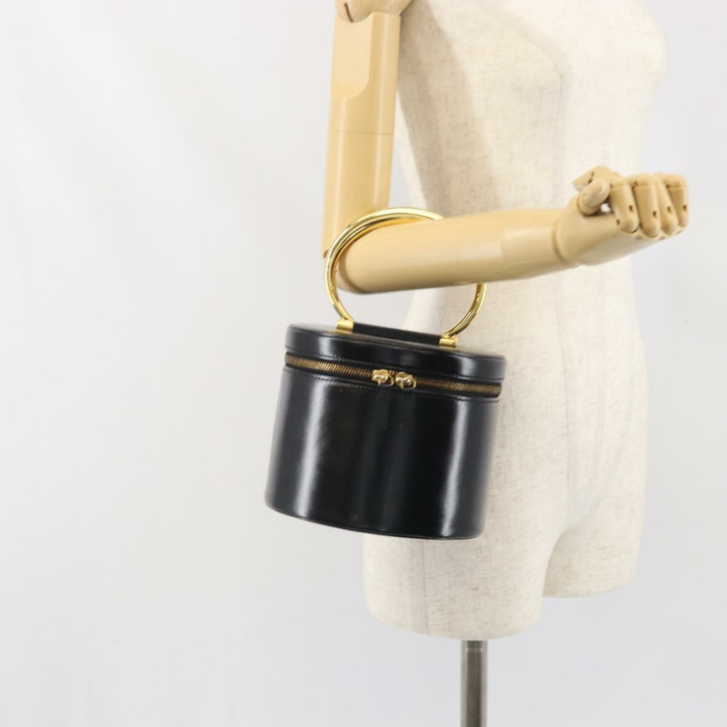 【日本直送】CELINE Vanity 手提包，黑色皮革，金色，正品，貨號 169907V-25