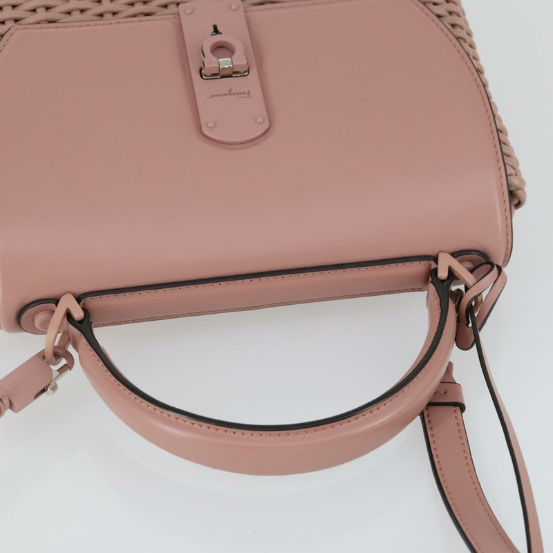 【日本直送】Salvatore Ferragamo Gancini 手提包 皮革 2way 粉紅色 Auth 159841V-5