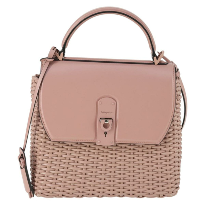 【日本直送】Salvatore Ferragamo Gancini 手提包 皮革 2way 粉紅色 Auth 159841V-12