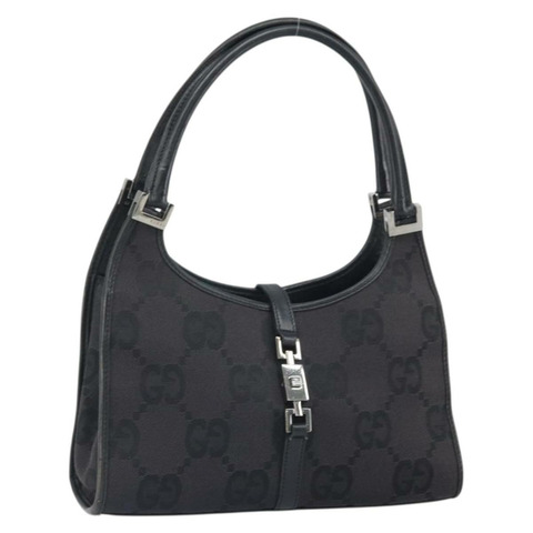 GUCCI Jackie GG帆布手提包 黑色 銀色 002 1068 3444 正品 170754V