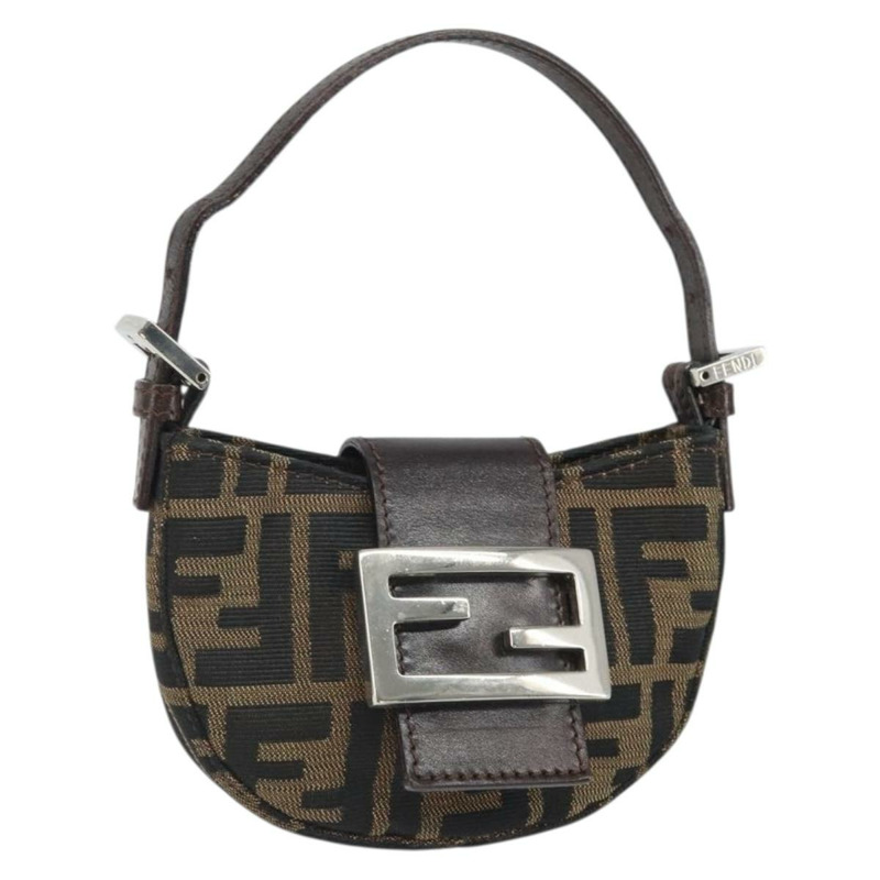 【日本直送】FENDI Zucca帆布迷你牛角麵包手提包，黑色、棕色、銀色，正品，貨號169740SAV-0