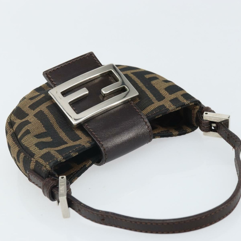 【日本直送】FENDI Zucca帆布迷你牛角麵包手提包，黑色、棕色、銀色，正品，貨號169740SAV-5