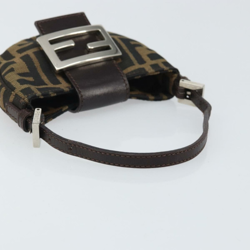 【日本直送】FENDI Zucca帆布迷你牛角麵包手提包，黑色、棕色、銀色，正品，貨號169740SAV-6