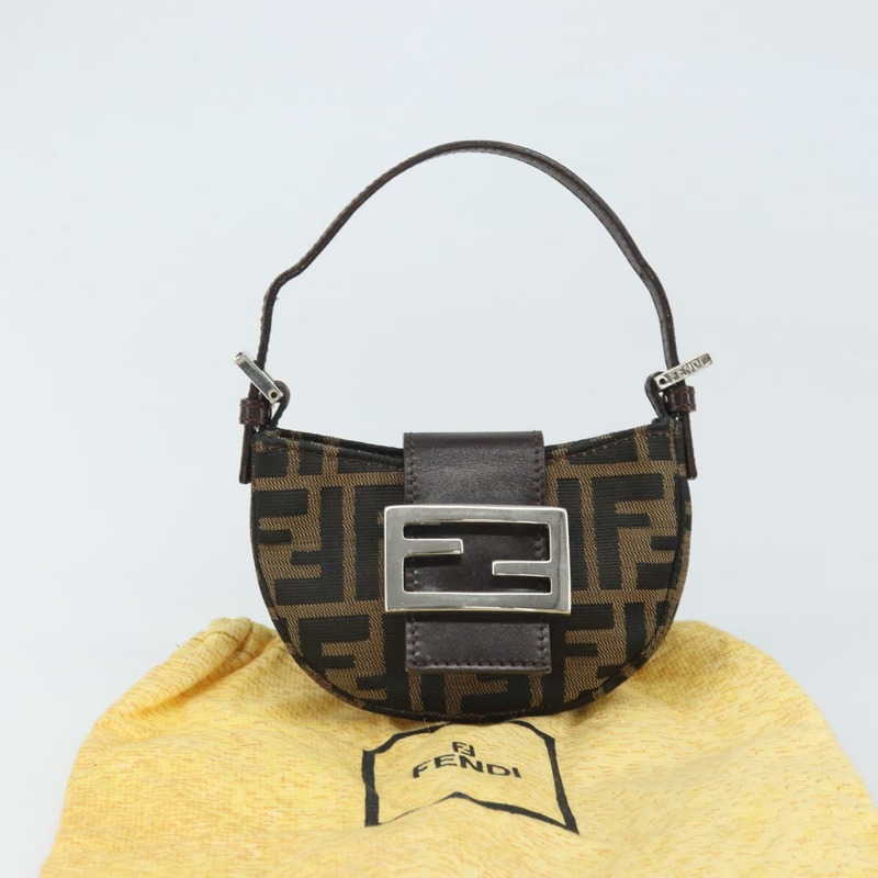【日本直送】FENDI Zucca帆布迷你牛角麵包手提包，黑色、棕色、銀色，正品，貨號169740SAV-11