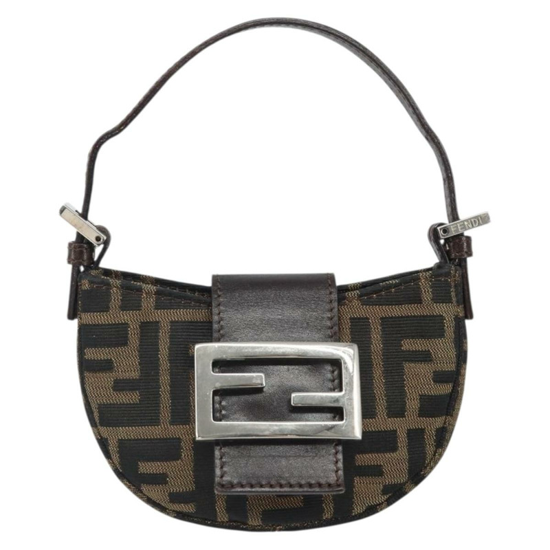 【日本直送】FENDI Zucca帆布迷你牛角麵包手提包，黑色、棕色、銀色，正品，貨號169740SAV-12