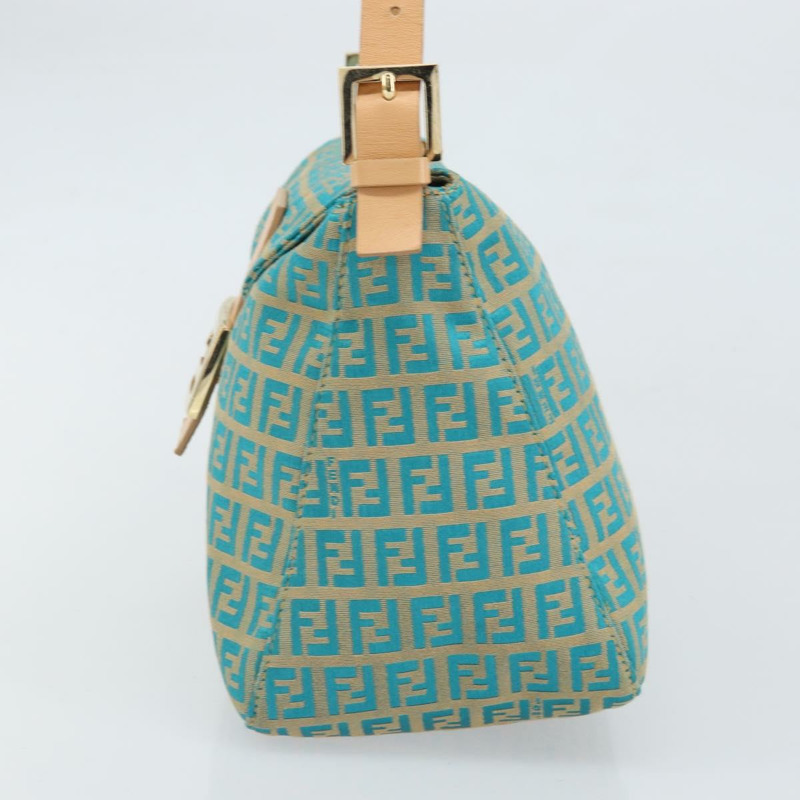 【日本直送】FENDI Zucchino帆布Mamma Baguette單肩包 藍色金色 正品 169717SAV-2