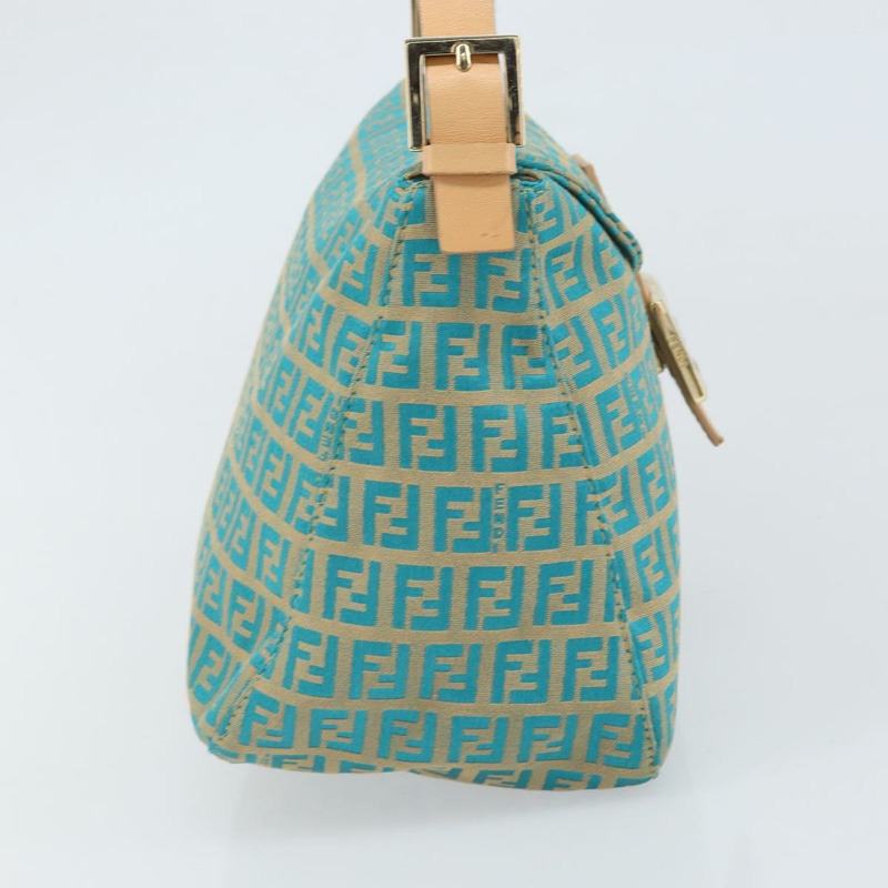 【日本直送】FENDI Zucchino帆布Mamma Baguette單肩包 藍色金色 正品 169717SAV-3